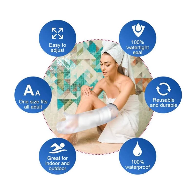 AB35-2X Avambraccio per adulti con copertura impermeabile per doccia, bagno, nuoto, protezione impermeabile, dita, polsi, ferita