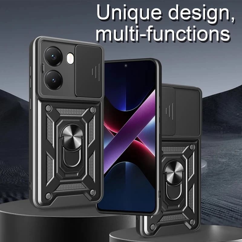 Armor Magnetic Ring Holder Case For Xiaomi POCO X6 X7 Pro Poko Little M6 F6 Pro C65 C75 4G Slide Camera Protection Cover