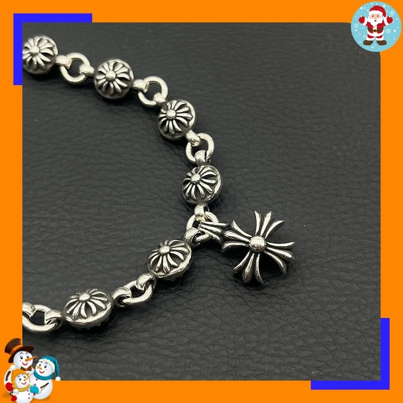 Premium Retro Cross Flower Ball Bracelet with Cross Pendant Old Personality Niche Domineering Classic Jewelry