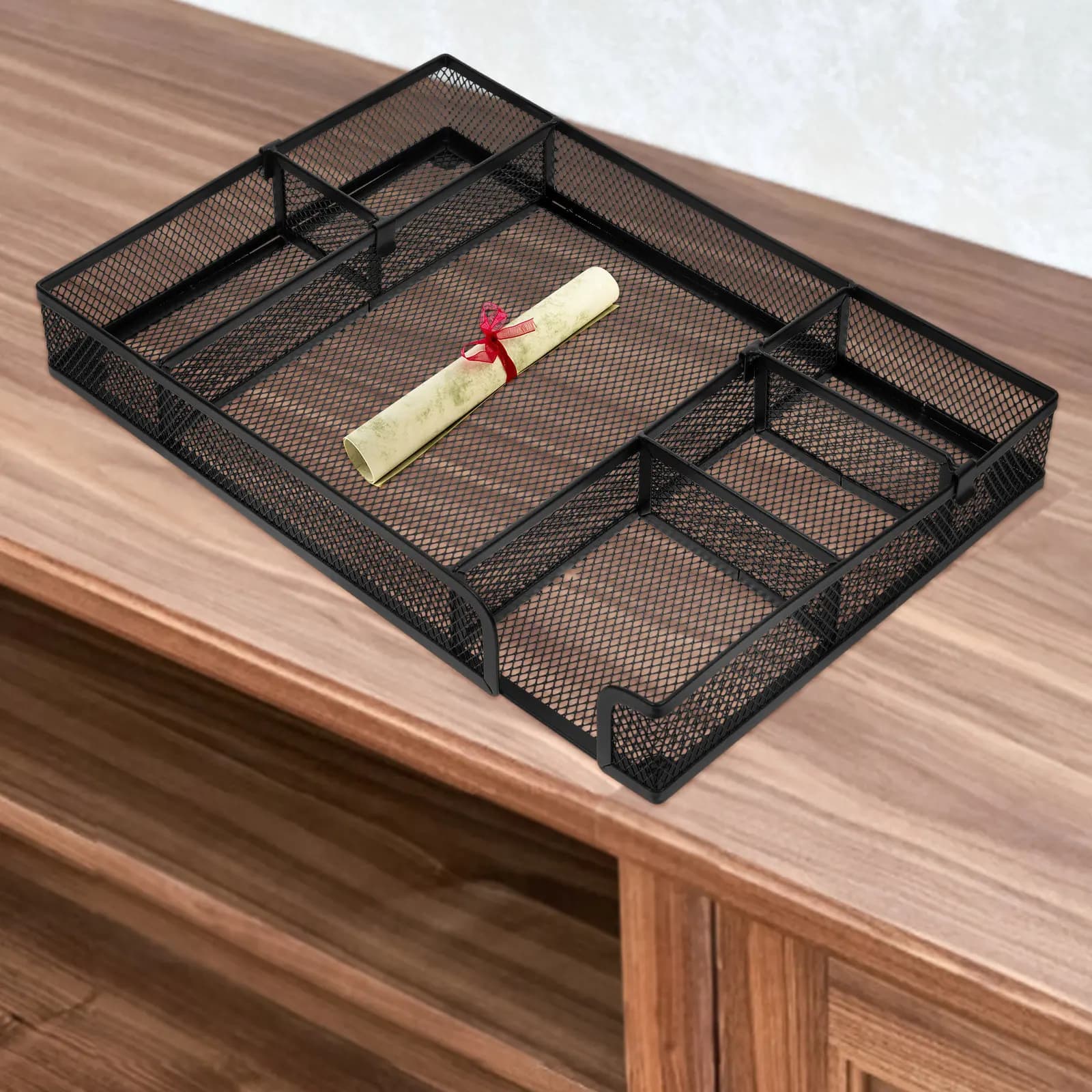 Organizer da Scrivania in Rete Metallica, Vassoio Staccabile, Contenitore per Forniture da Ufficio, Piccolo Organizer da Scrivania, Portaoggetti per Cancelleria