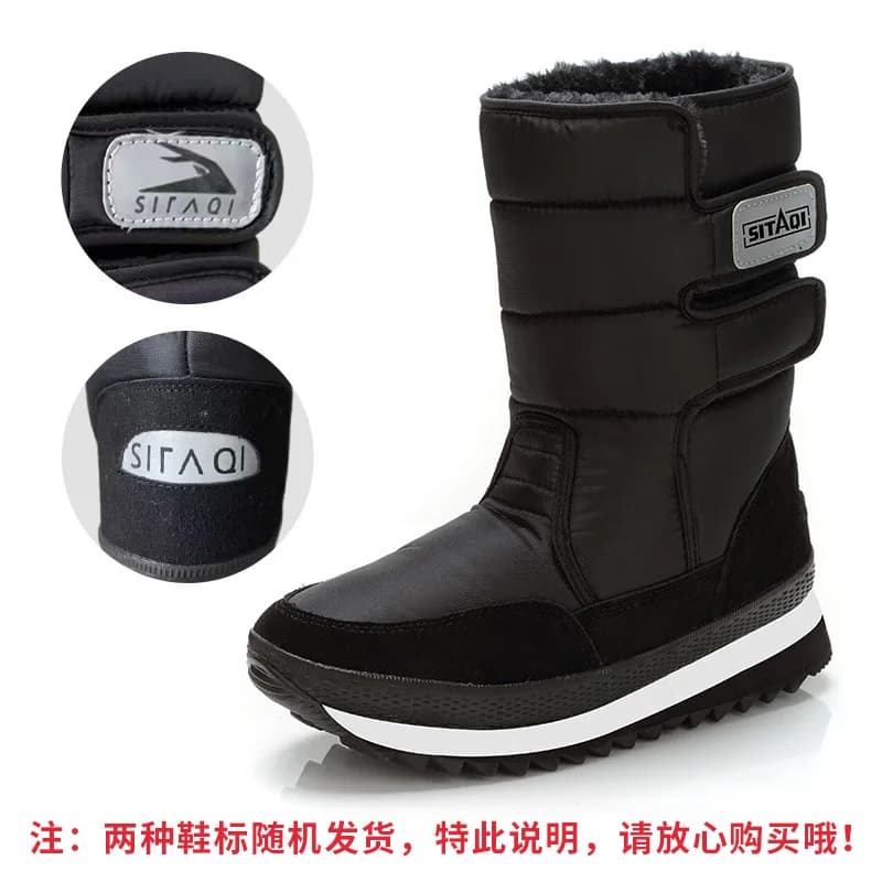 Stivali da neve da uomo con plateau in peluche spesso impermeabile antiscivolo stivali da neve invernali da uomo alti in tessuto di nylon impermeabile 600D