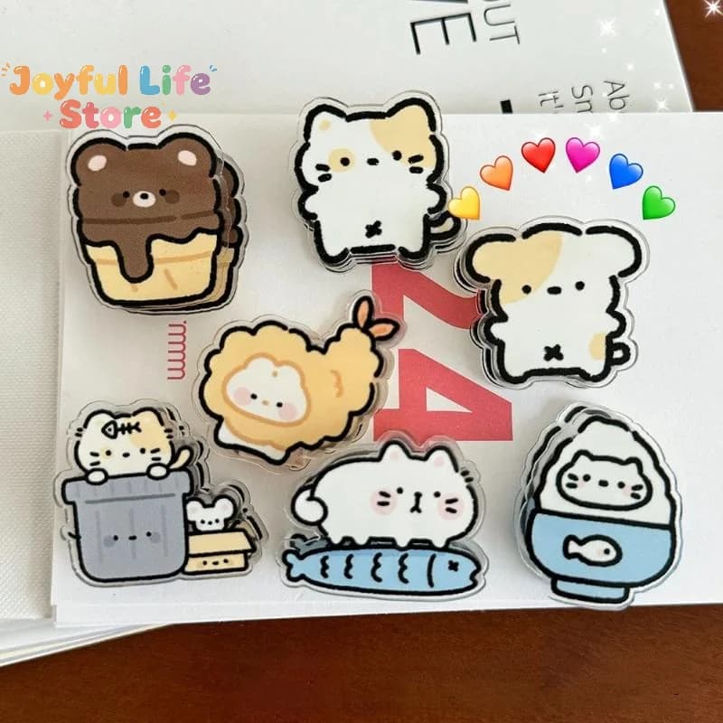Hot Sale 7 Pieces Cute Cartoon Sticky Note Holder Acrylic PP Clips For Student Exam Paper Storage Snack Opening Clips