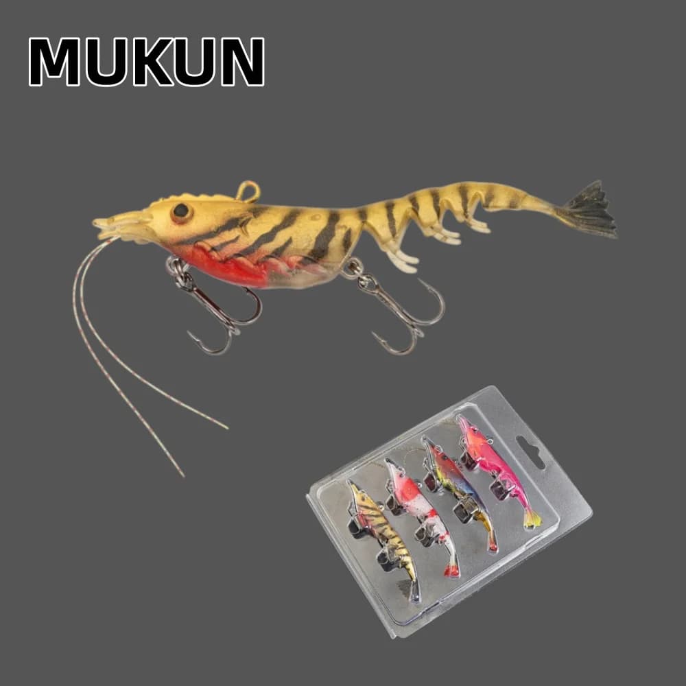 MUKUN 2/4 pezzi Esche artificiali realistiche a forma di gambero in TPE, multi-articolate, morbide, per acqua salata e dolce, 10 cm 12 g