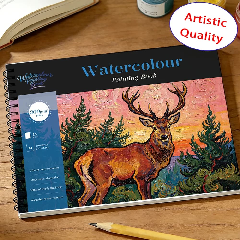A4 A5 Dual Sizes 300gsm Cotton Watercolor Sketch Book 16 Sheets, Tear Resistant Washable Thick Paper for Impasto Glaze Painting