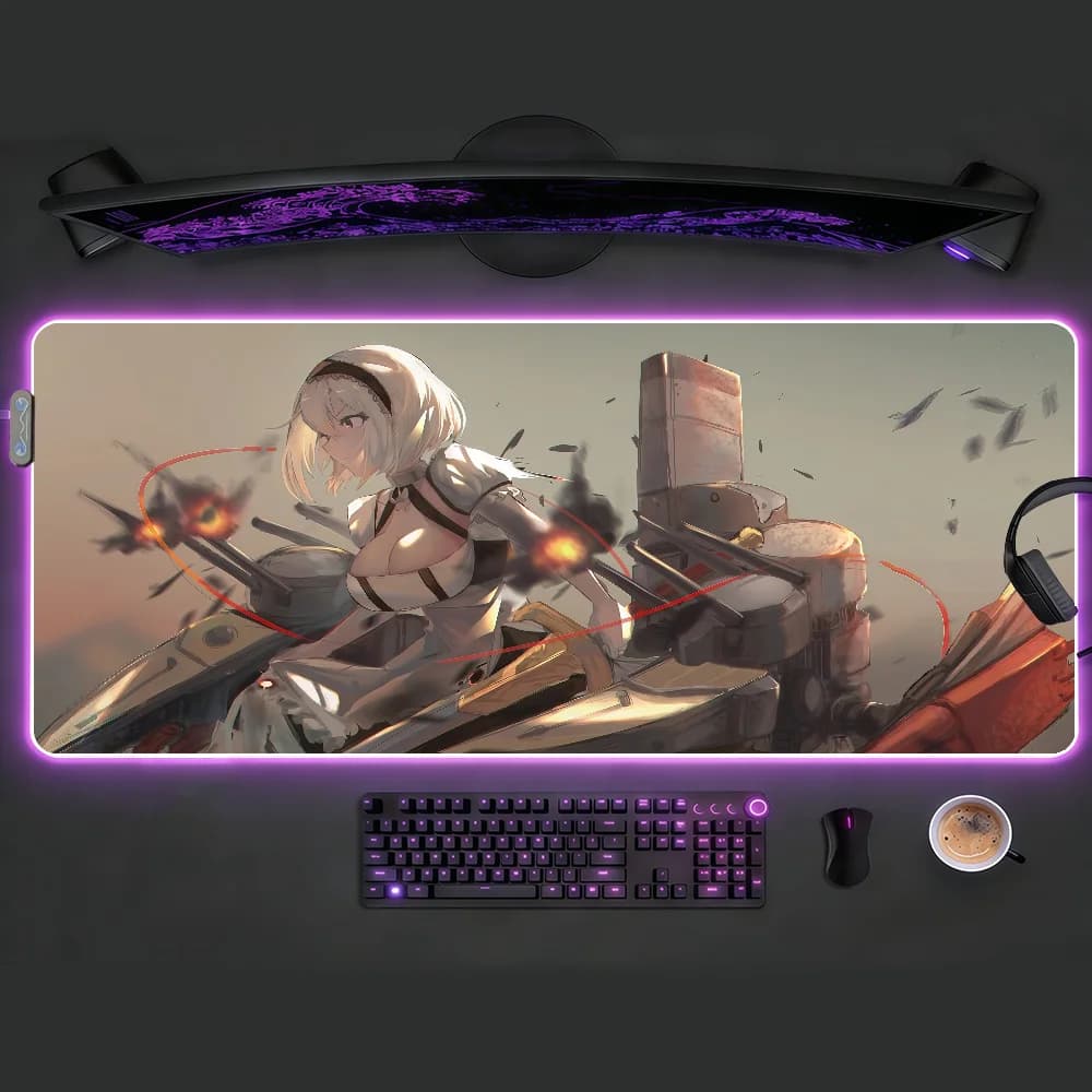 Tappetino per mouse Sirius Azur Lane RGB LED, tappetino da scrivania antiscivolo in gomma, accessori da gioco, tappetino grande XXL per computer e tastiera da ufficio