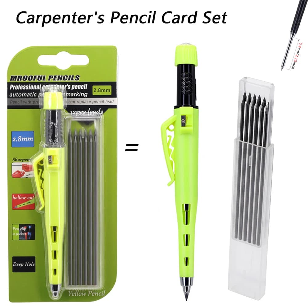 New Woodworking Pencil Card Set with 2.8mm Refills Lead, Deep Hole Marking and Drawing Tool, for Carpenters Engineering