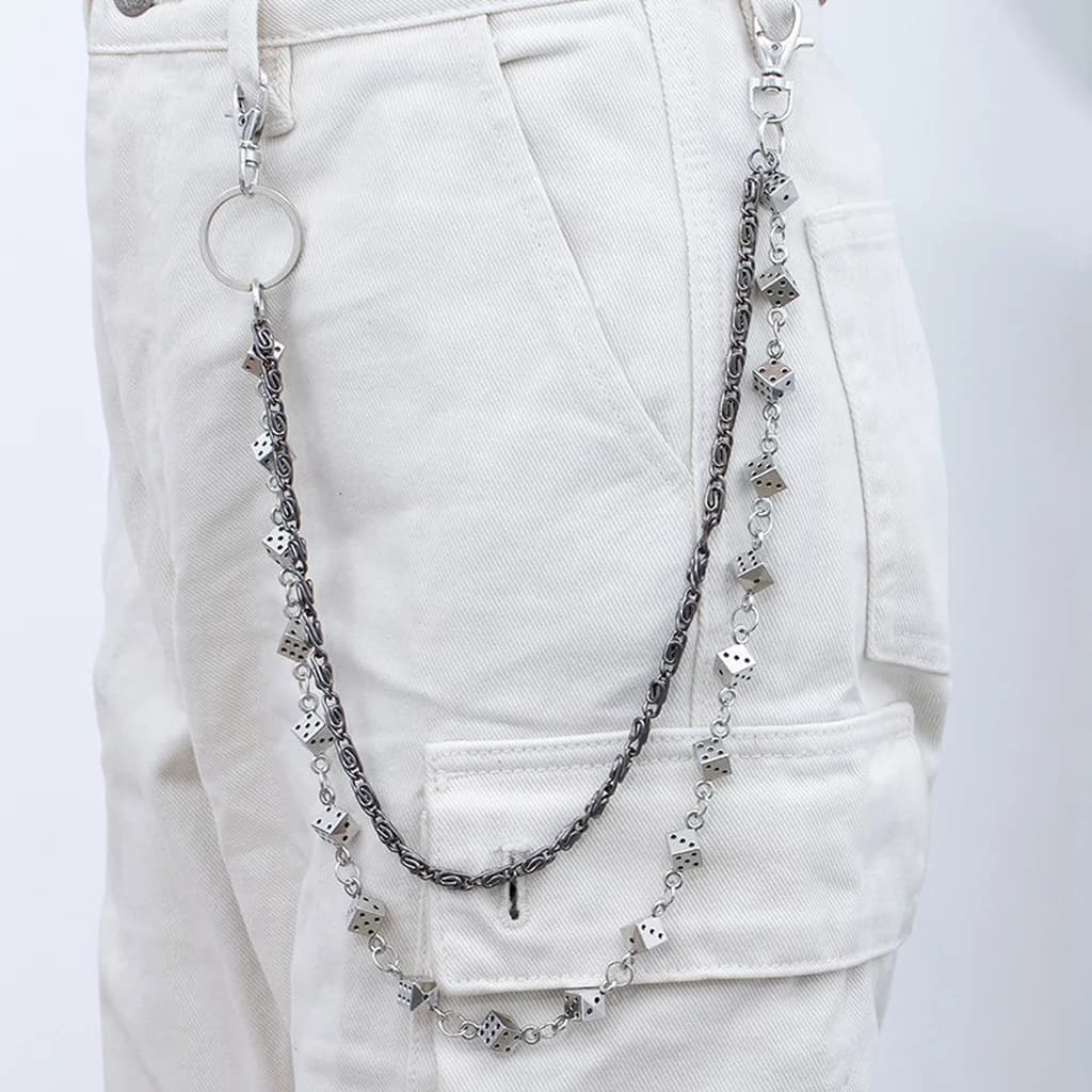 Dice Pants Chain Men Punk Metal Waist Belt Chains Harajuku Gothic Hip Hop Wallet Chain Streetwear Jeans Accessories