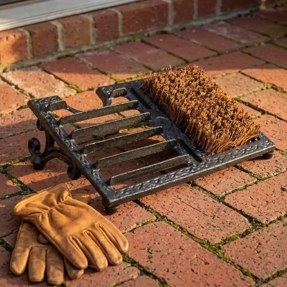 Spazzola Raschiatrice per Stivali in Ghisa con Setole Rigide, Stile Vintage, Tappetino per la Pulizia delle Scarpe, Nessun Montaggio Richiesto, Spazzola Angolata per Stivali da Garage