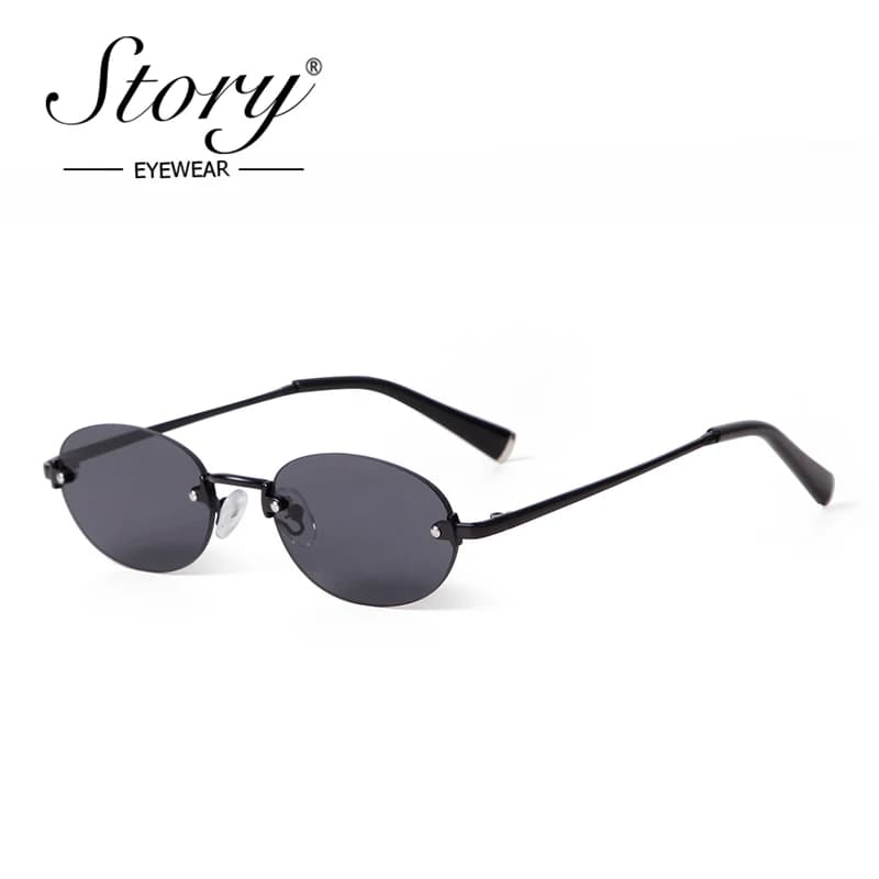 STORIA Moda Occhiali da sole ovali senza cornice Donna Uomo Designer di marca Retro Trendy Rivetti Occhiali da sole senza montatura Champagne Shades S8126A