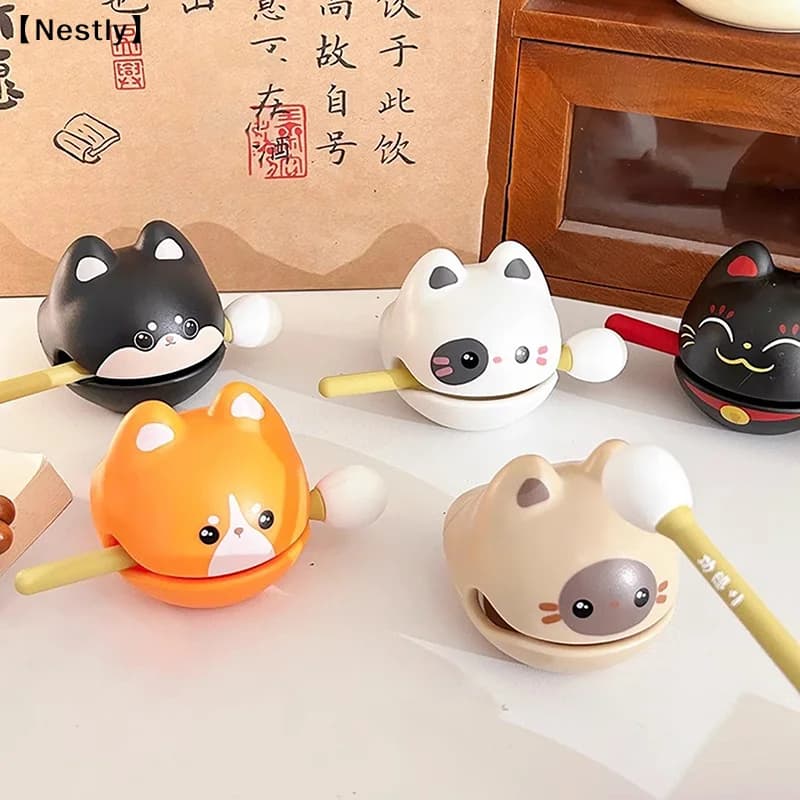 Wooden Fish Drum Percussion Instrument,Mind Calming Desktop Ornament Animal Figurine Toy Lucky Cat Musical Instrument〔Nest〕