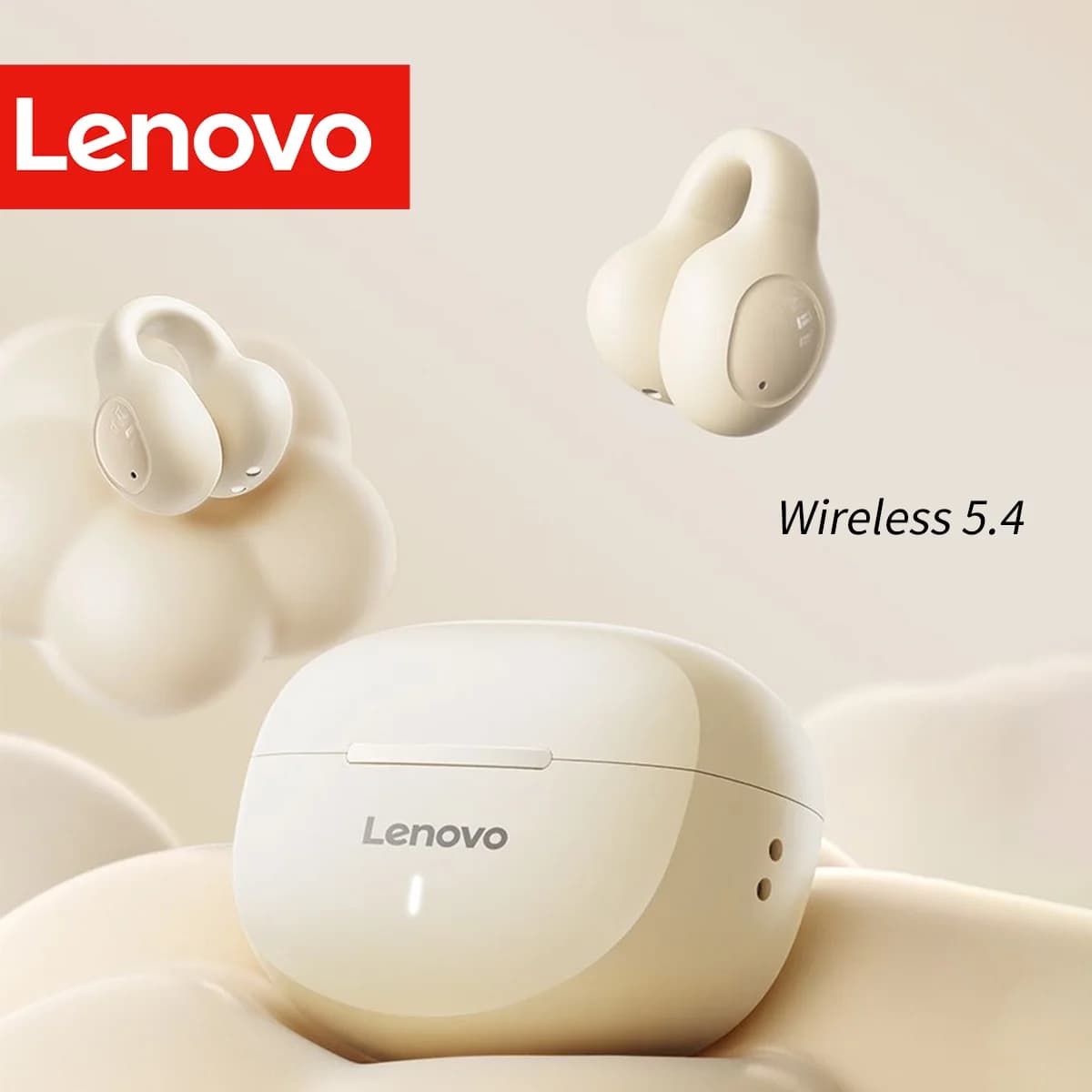 Auricolari Sportivi Wireless Lenovo con Cancellazione Attiva del Rumore, Cuffie Clip-on Comode, Lunga Durata della Batteria, Audio Hi-Fi, BT 5.4