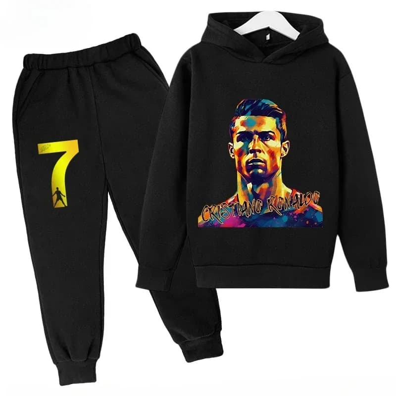 Set Primaverile e Autunnale per Bambini, Tuta Sportiva con Stampa del Marchio, Felpa con Cappuccio + Pantaloni, Completo 2 Pezzi, Abbigliamento Casual alla Moda per Ragazzi e Ragazze