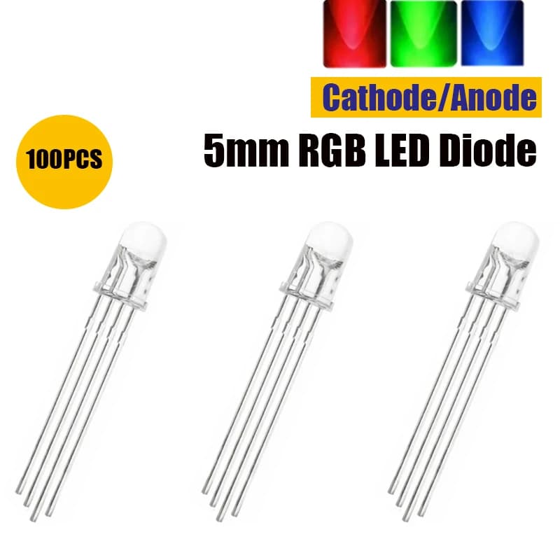 100PCS Diode Light emitter 5mm RGB LED Common Cathode/Anode Diodes Tri-Color Transparent 5MM F5 Highlight for Arduino