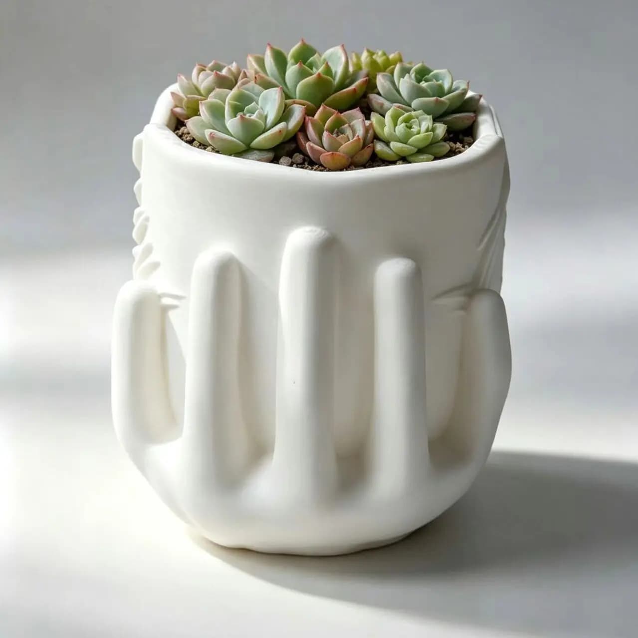 Minimalist White Hand Planter Pot, 3.15" Decorative Container for Plants, Desk Organization & Aesthetic Home Decor