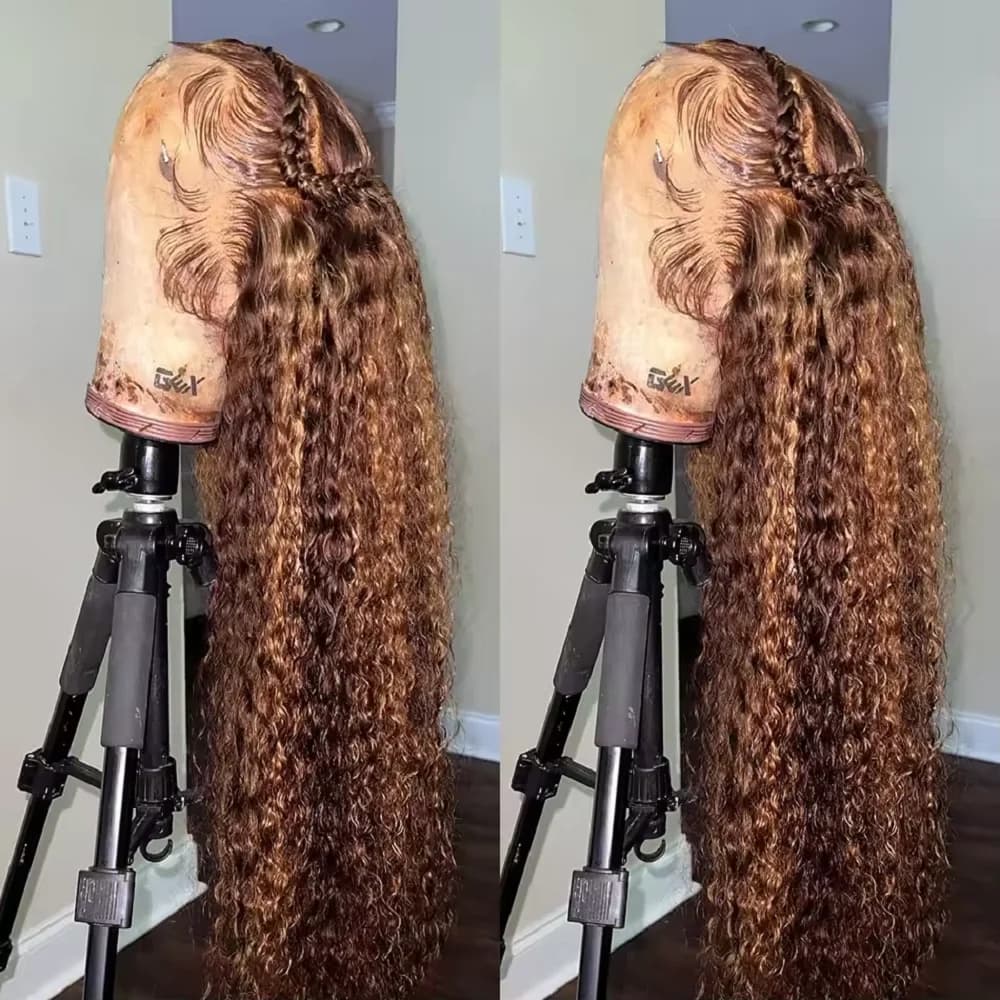 30 inch ombré human hair wigs with lace front, deep wave effect, 250 density, transparent HD, 13x6, for an eye-catching look