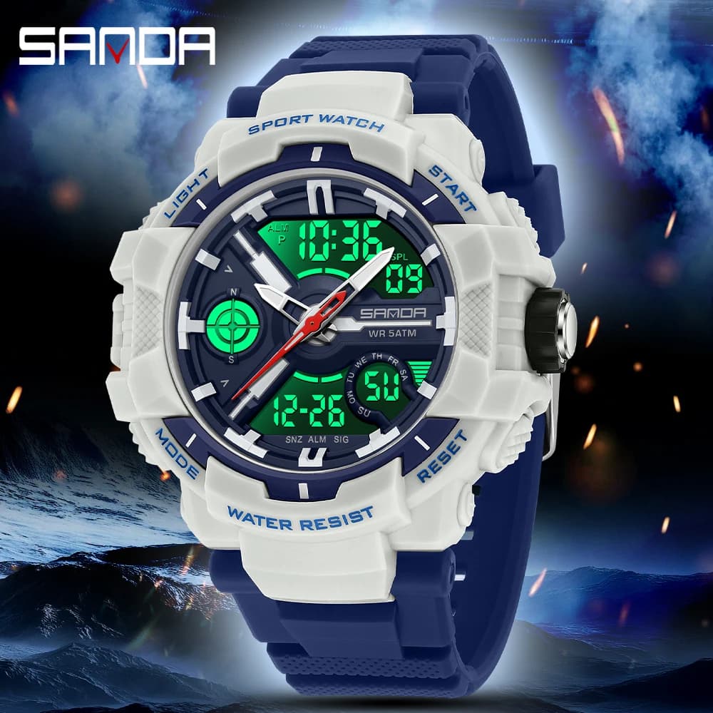 SANDA 6226 Orologio Elettronico da Uomo alla Moda, Multifunzione, Luminoso, Sportivo, Impermeabile, Antiurto, Digitale