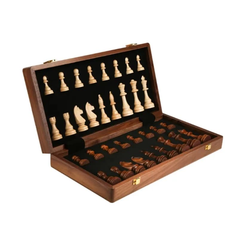 Solid Wood Chess Set Large Foldable Chessboard Tournament Chess Game for Kids Educational Board Game