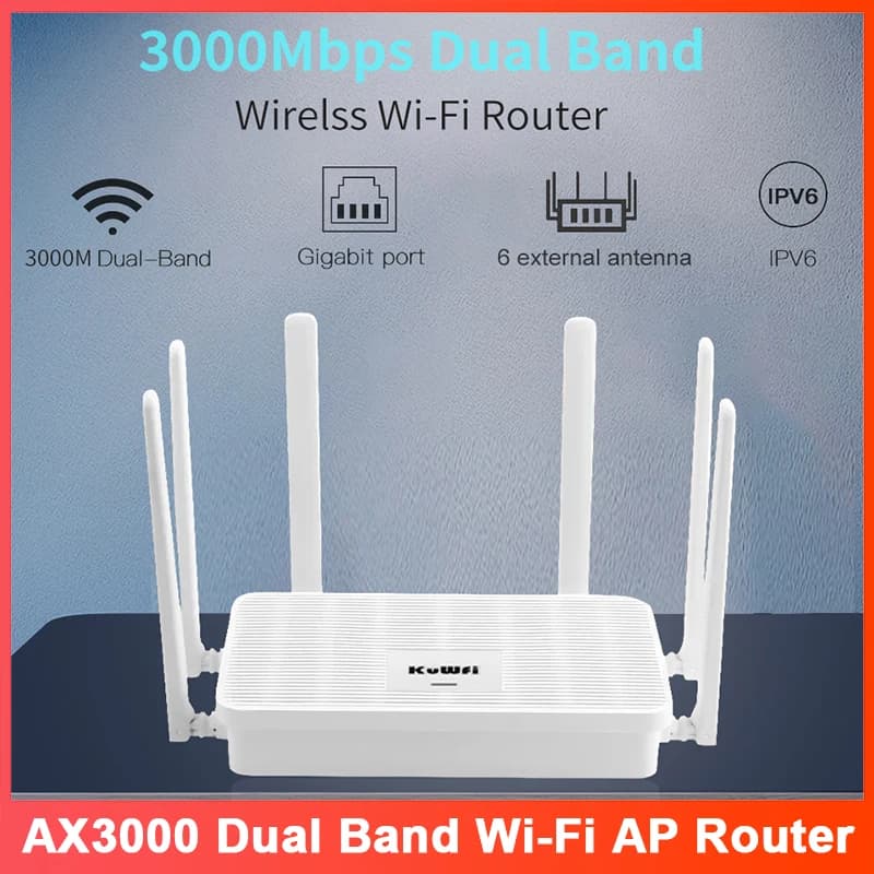 KuWFi AX3000 2.4G 5G Router WiFi Dual Band Router AP wireless Gigabit WAN LAN Porta Ethernet 6PCS Antenna VPN 128 utenti MESH