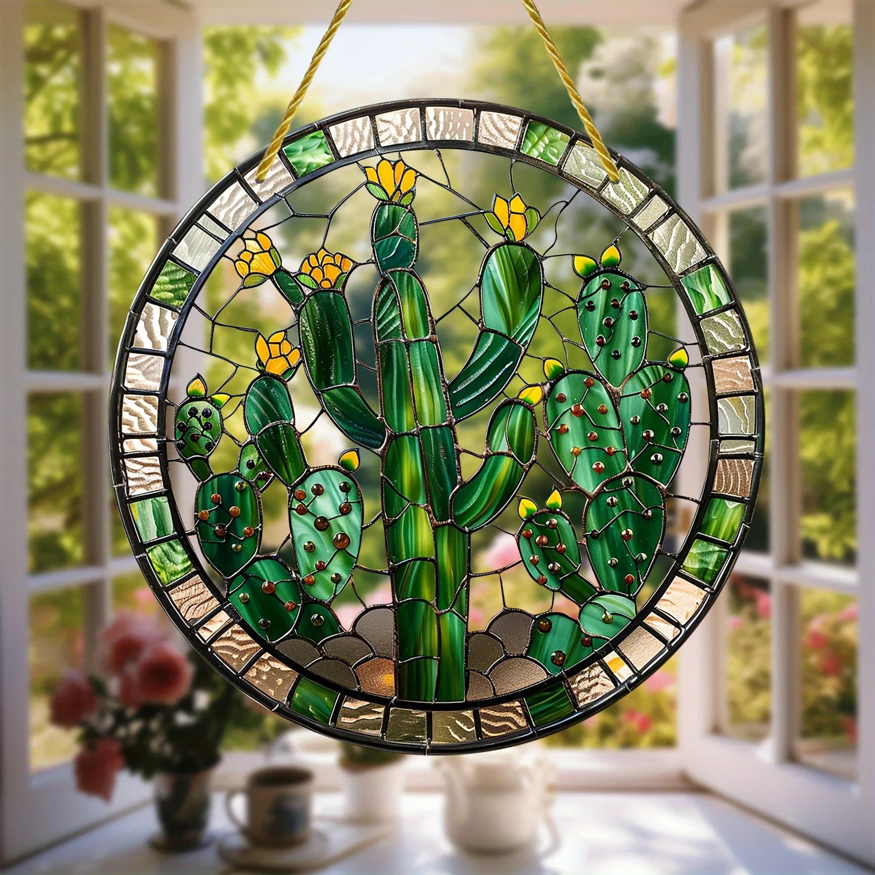 2D Acrylic Cactus Sun Catcher Dream Catcher Pendant Rainbow Maker Summer Garden Porch Bedroom Home Window Party Decoration