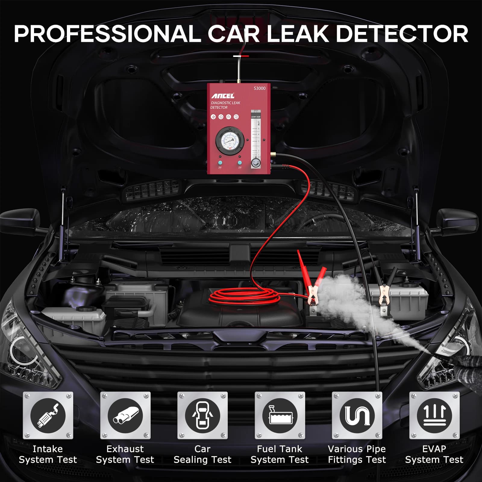 Rilevatore di perdite di fumo professionale ANCEL S3000, sistema di test per perdite in tubazioni, rilevatore di perdite di fumo per autoveicoli