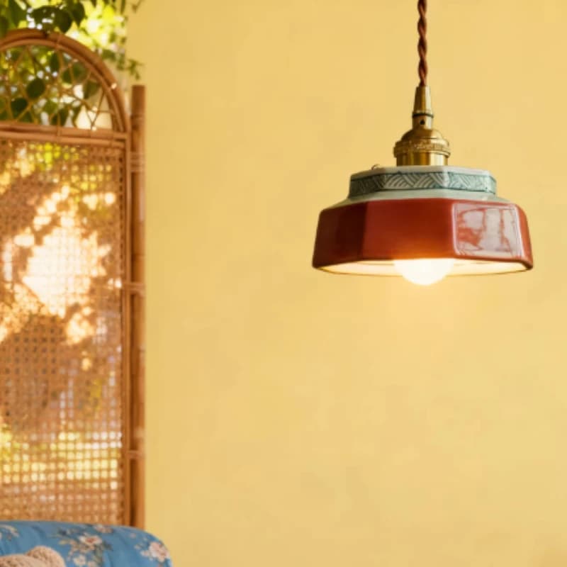Lampadario a soffitto a LED vintage Francia Design Lampada a sospensione in rame ceramico Lampade per decorazioni per la casa per apparecchi di illuminazione da pranzo per camera da letto