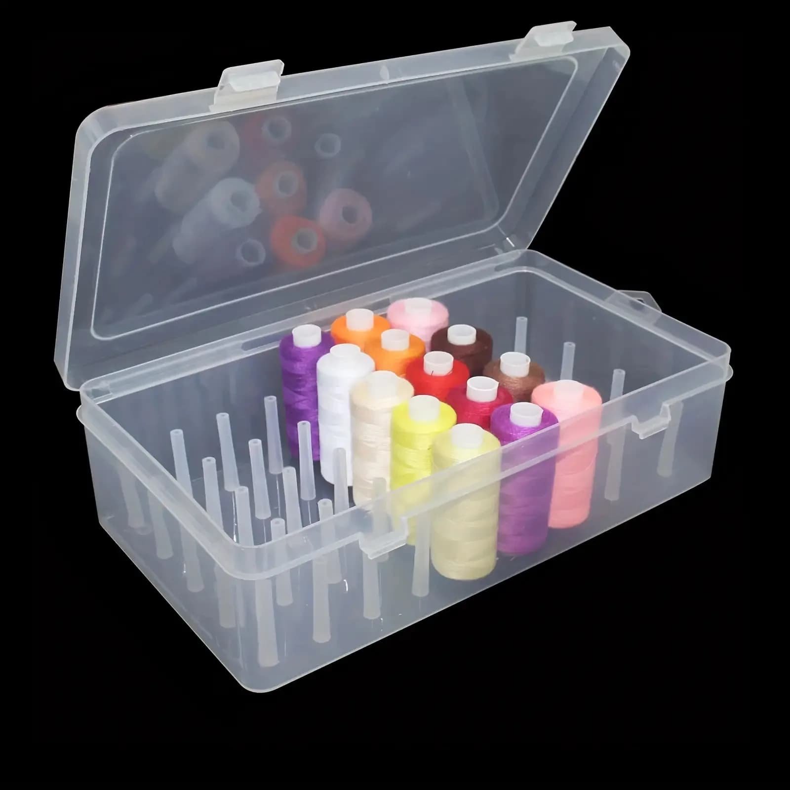 Scatola porta filo da cucito in plastica trasparente con 42 scomparti, porta rocchetti per ricamo e quilting, contenitore da frigorifero