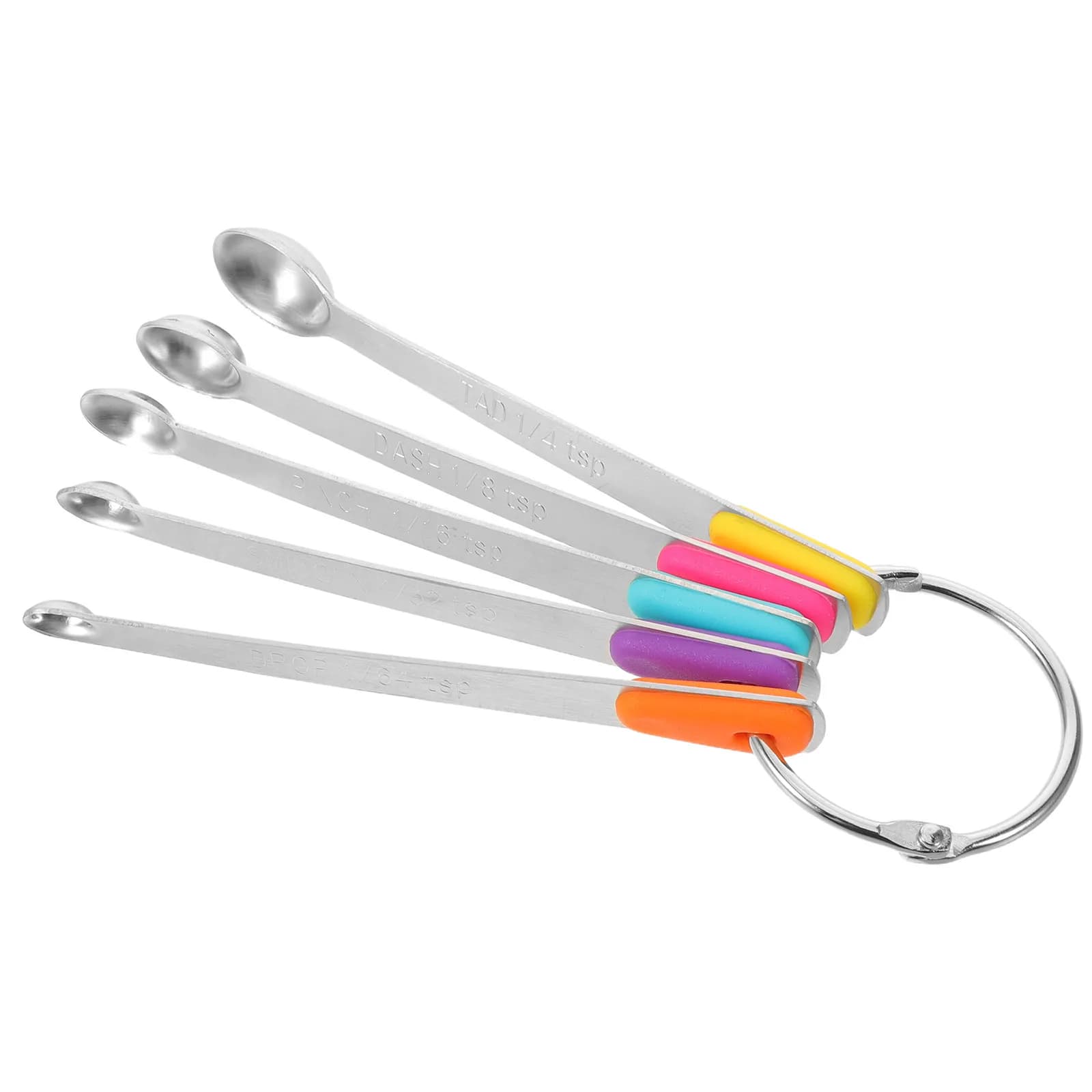 Set di 5 Mini Cucchiaini in Acciaio Inox con Impugnatura Colorata Antiscivolo, Misurazione Precisa per Cucina e Pasticceria