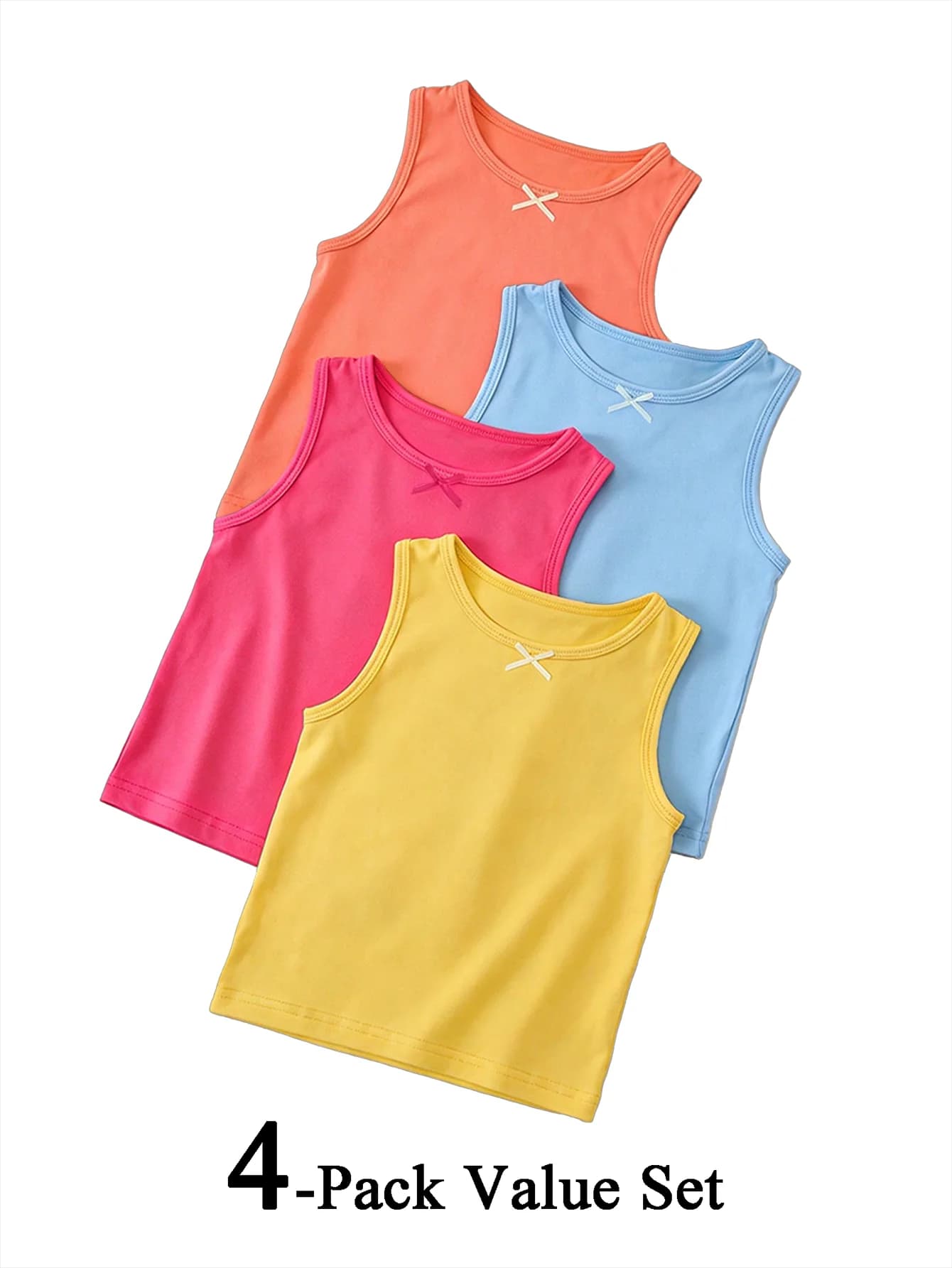 4Pcs Girl's Sweet Classic Black & White + Vibrant Colors Bundle Bow Vest Summer Tank Tops Baby Girl Clothing Toddler Tee 100-140