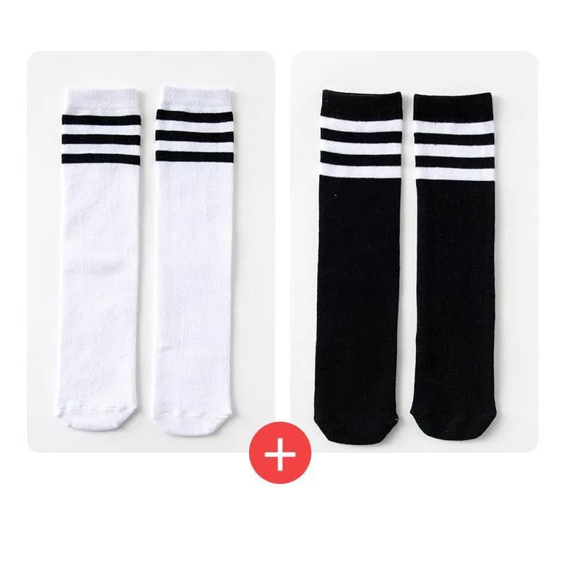 KIDCRKJ 1/2/3 pairs of high cotton socks to the knee for girls, three-line sports socks, football socks, golf