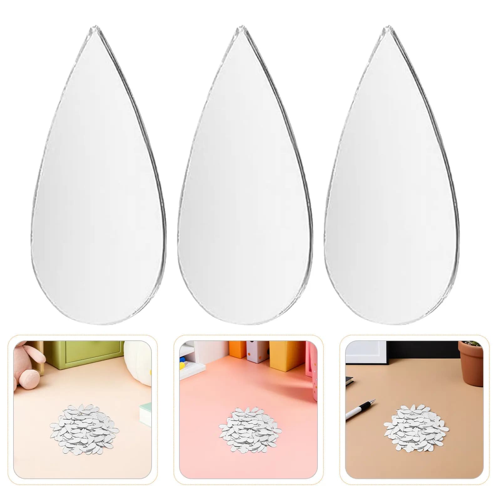 200 Pcs Acrylic Water Drop Wall Sticker Mirror in The Bathroom Mini Adornments Stickers Decor Craft Mirrors for Crafts