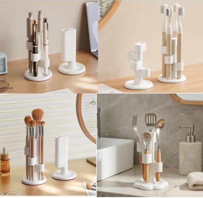 Portaoggetti rotante multifunzionale per il trucco, porta spazzolini da bagno, comodo portaoggetti per penne, porta cucchiai da cucina