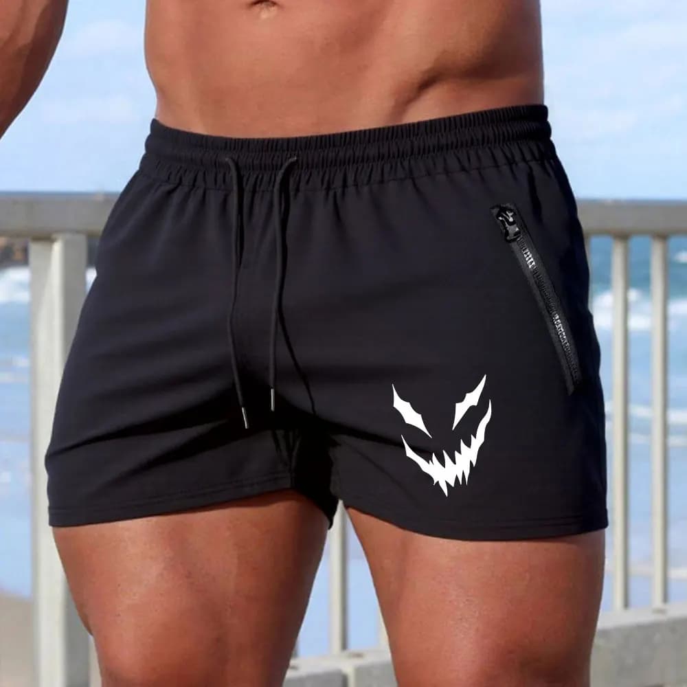Pantaloncini da bagno da uomo con stampa faccina sorridente Pantaloncini da surf da spiaggia casual estivi per uomo Pantaloncini da palestra fitness da corsa ad asciugatura rapida Tasca con cerniera