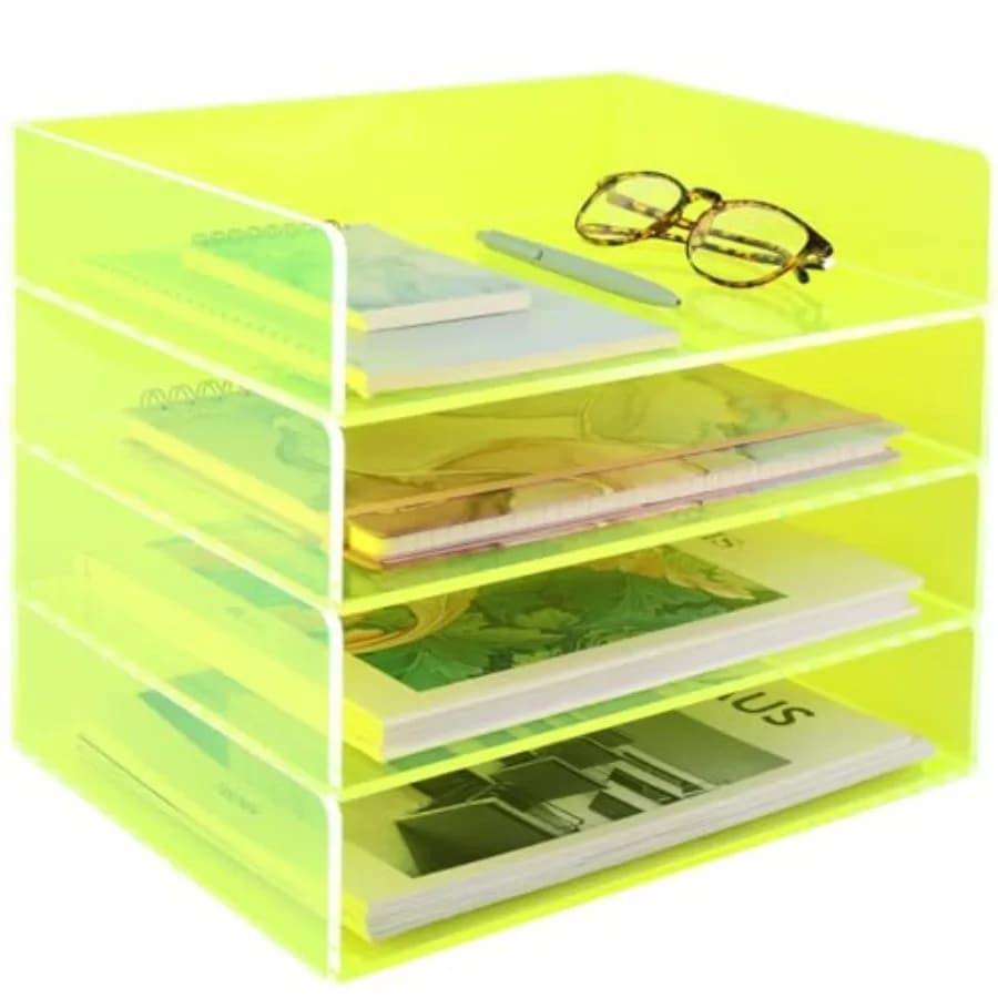 Organizzatore per Documenti in Acrilico da Scrivania, Portadocumenti a 4 Livelli Impilabile, Porta Lettere e Organizer per Documenti da Ufficio