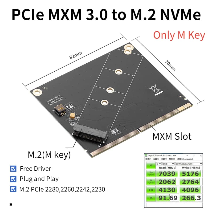 Adattatore MXM a NVME, Scheda di Espansione PCIe MXM 3.0 a M.2 NVME, Supporta SSD M2 NVME 2230 2242 2260 2280 per PC