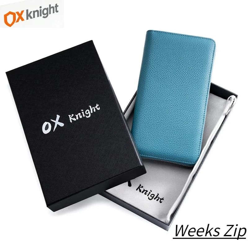OX KNIGHT Weeks Zip Cover Grain Cowhide Journals Notebooks Pebbled Genuine Leather for Planner Vintage Notepad Diary Stationery