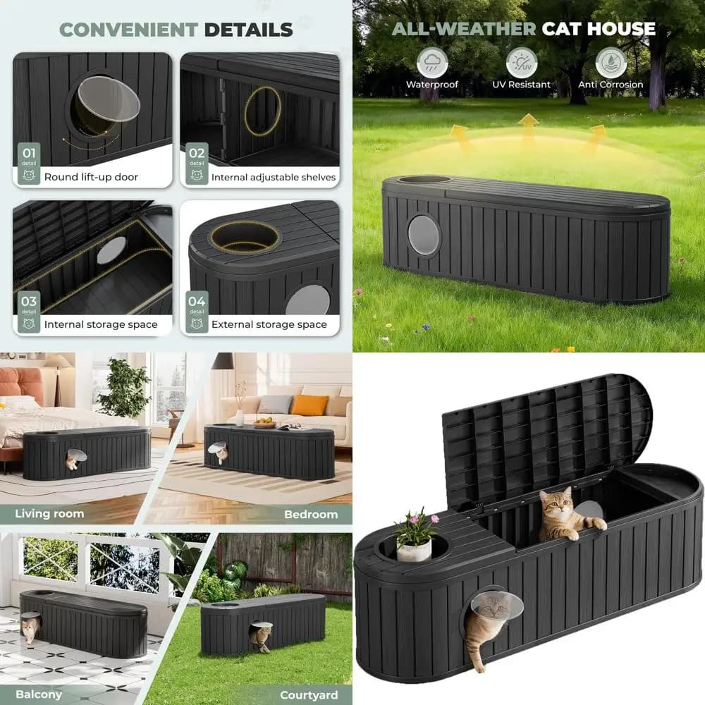 Lettiera per Gatti Nera Facile da Montare con Porta Rotonda Nascosta per 2 Gatti