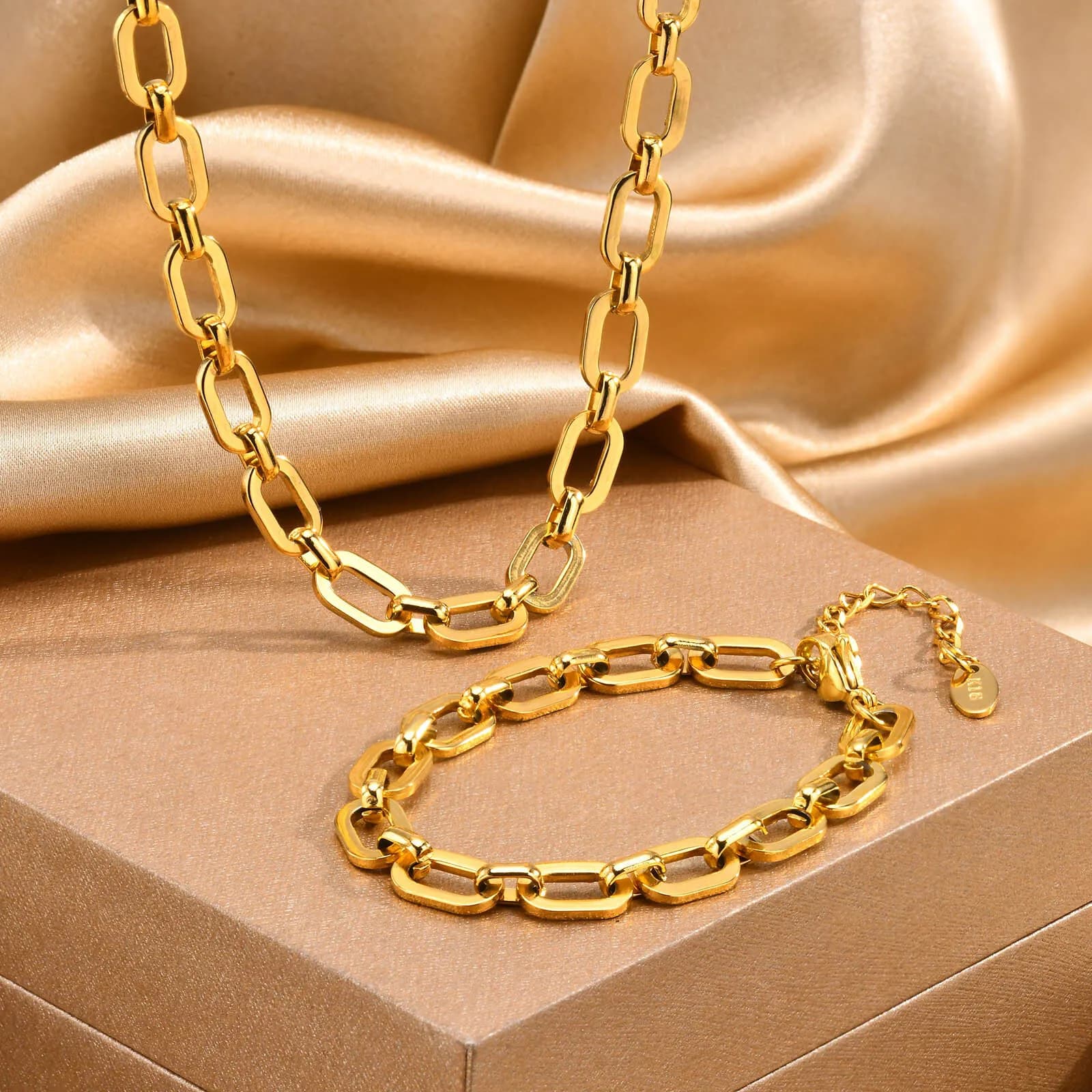 Paperclip Chain Necklace Bracelet For Women Stainless Steel Jewelry Birthday Party Mom Girlfriend Valentine's Day Gift