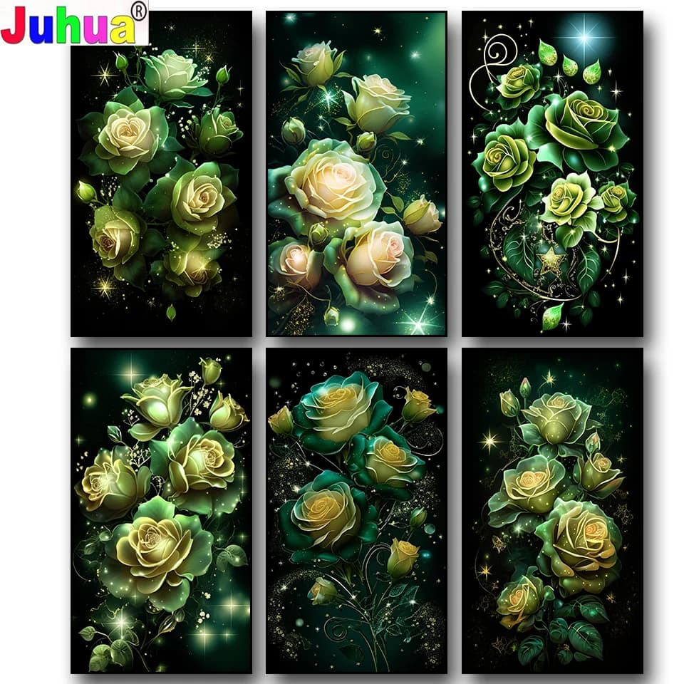 Large Size diamond painting 2025 Green Rose Picture Full diamonds Mosaic art Cross stitch kits for Living Room Decor Flowers