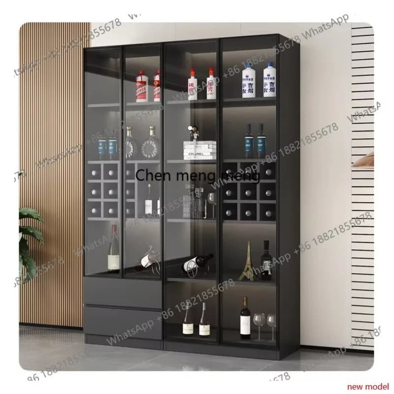 Vetrina per Vini Trasparente, Mobile Bar di Lusso Integrato per Soggiorno