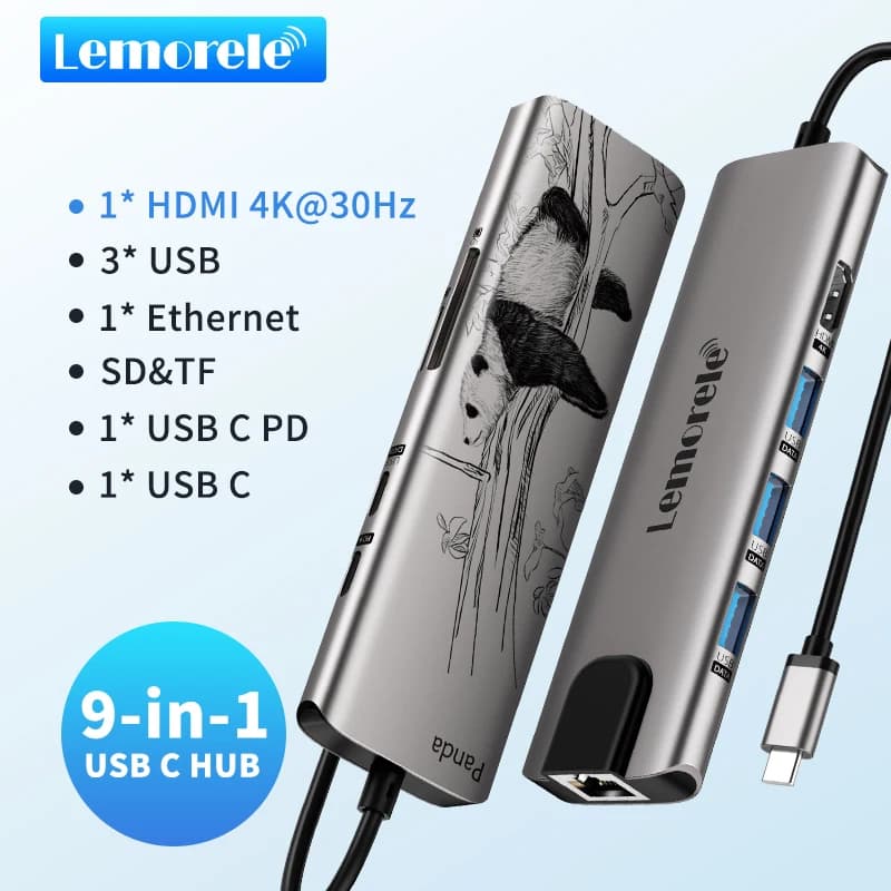 Lemorele TC39 Docking Station Adattatore Ethernet USB 1000Mbps USB-C HUB PD 100W USB3.0 HUB RJ45 Lan per PC portatile Xiaomi Mi Box Ma