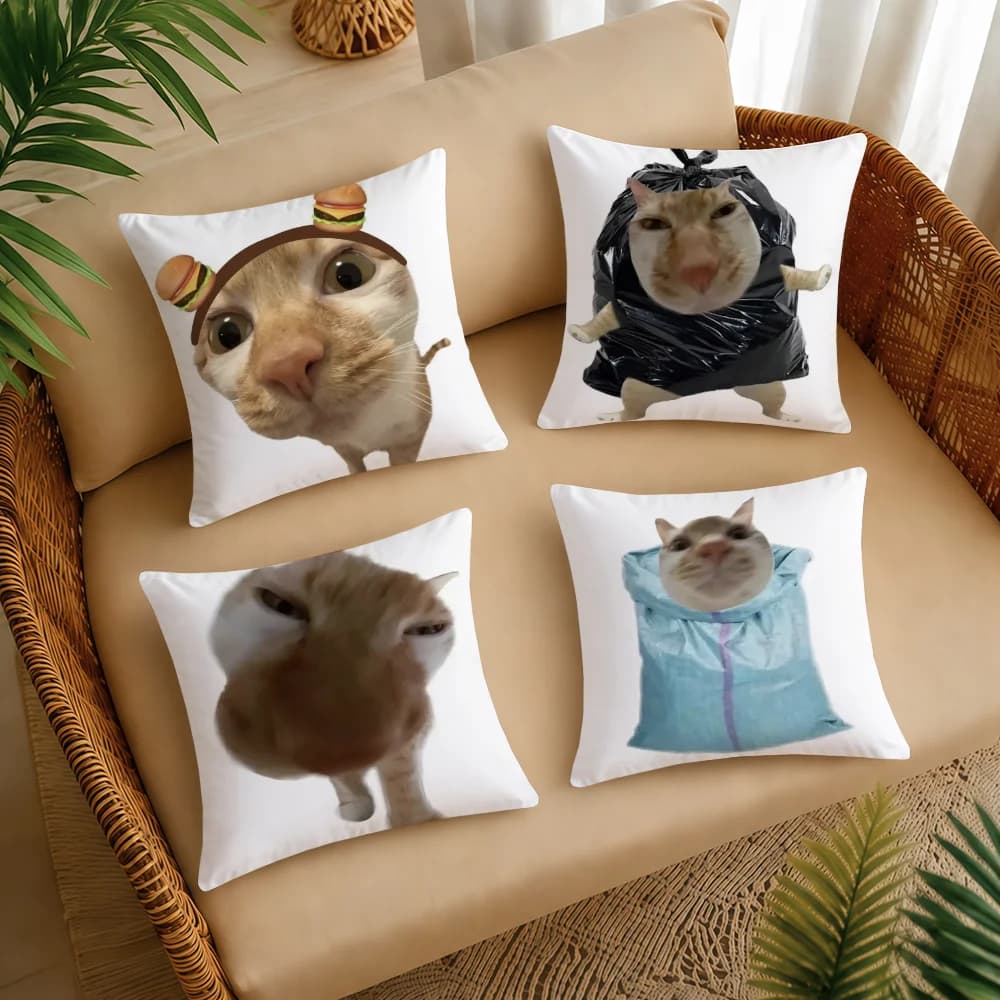 Funny Cat Cushion Cover Square Decorative Throw Pillow Case Sofa Bed Living Room Anniversary Gifts