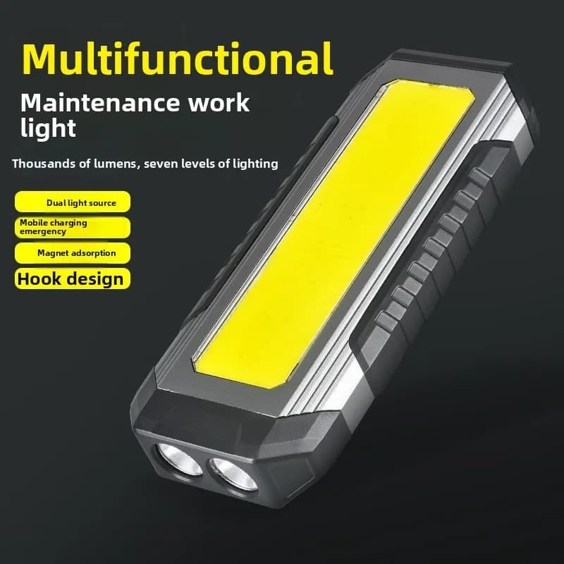 Torcia COB a doppia sorgente: ricaricabile multifunzionale, super luminosa, gancio magnetico e power bank per lavori di riparazione auto