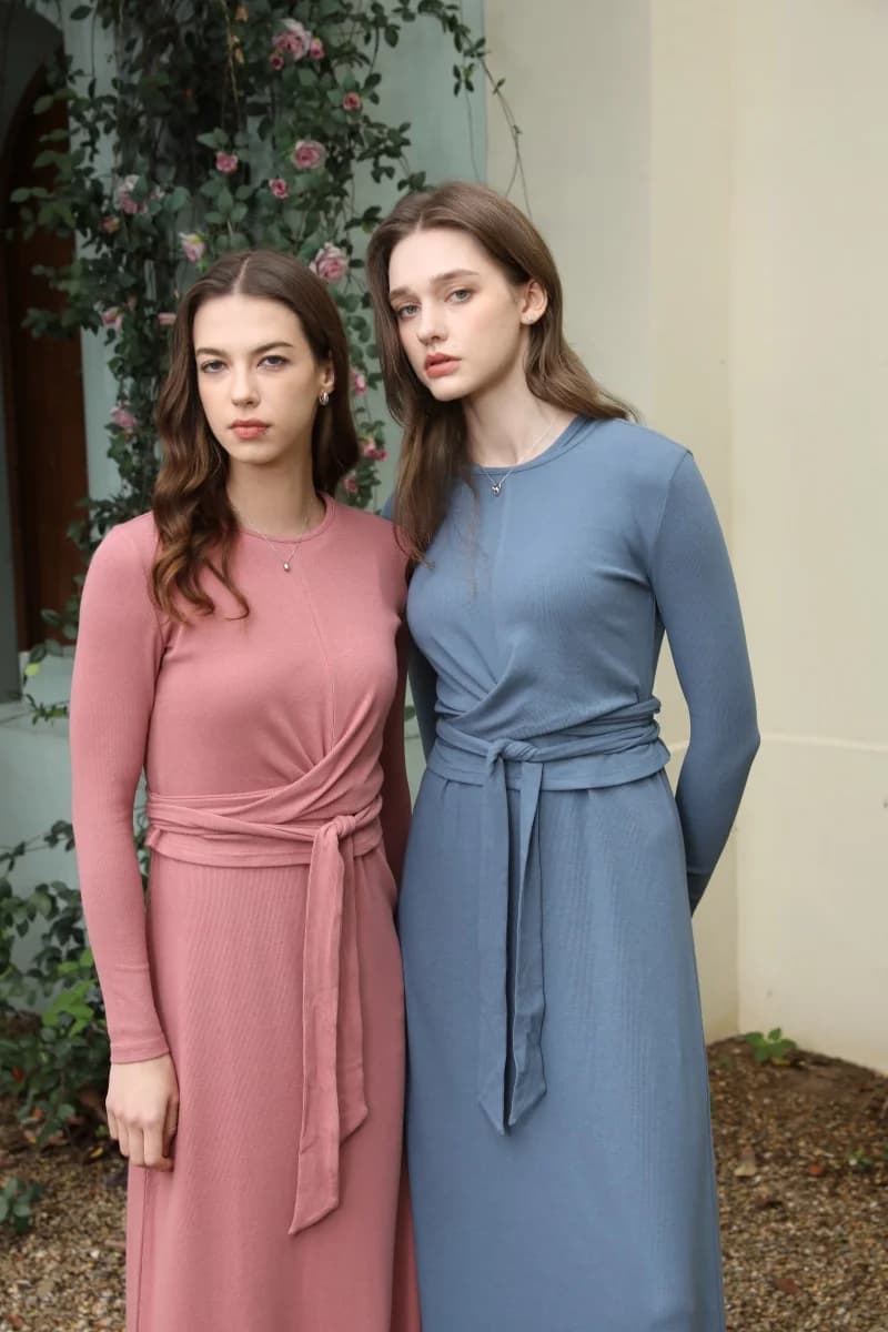 AS 2025 summer winding tops with ribbed ribs and closed fit + coordinated high elasticity set with Aline dress