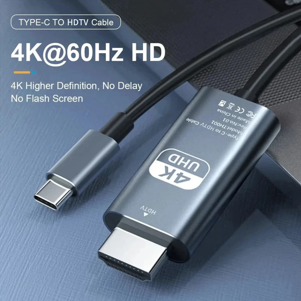 HDMI cable 4K 60Hz Rearless, Type C to HDMI Converter for Computer and TV, HD Video Cable in 2M Alloy