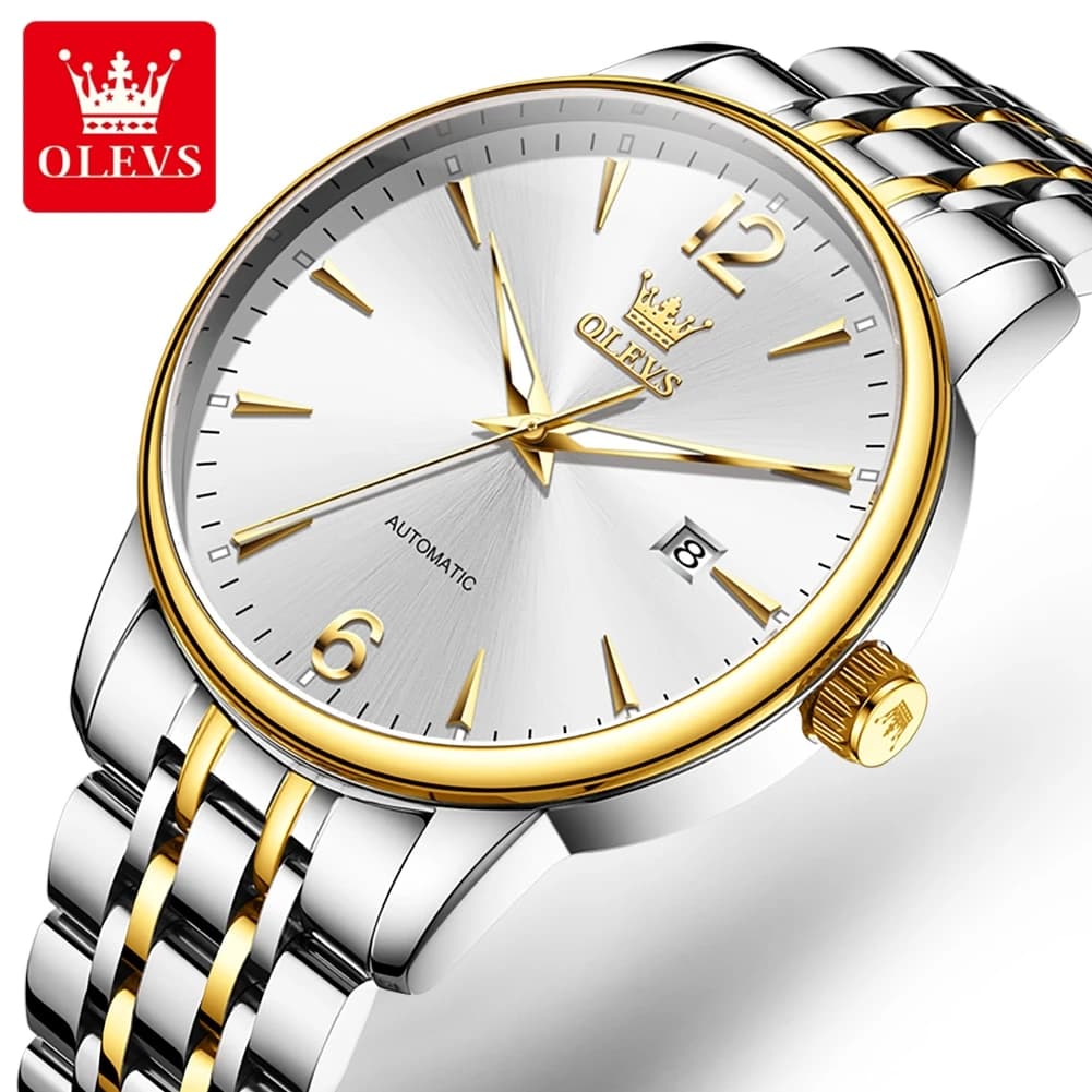 OLEVS Automatic Man Watch Minimalist Fashion Steel Strap Calendar Business Men's Watches Original Mechanical Watch for Men 6741