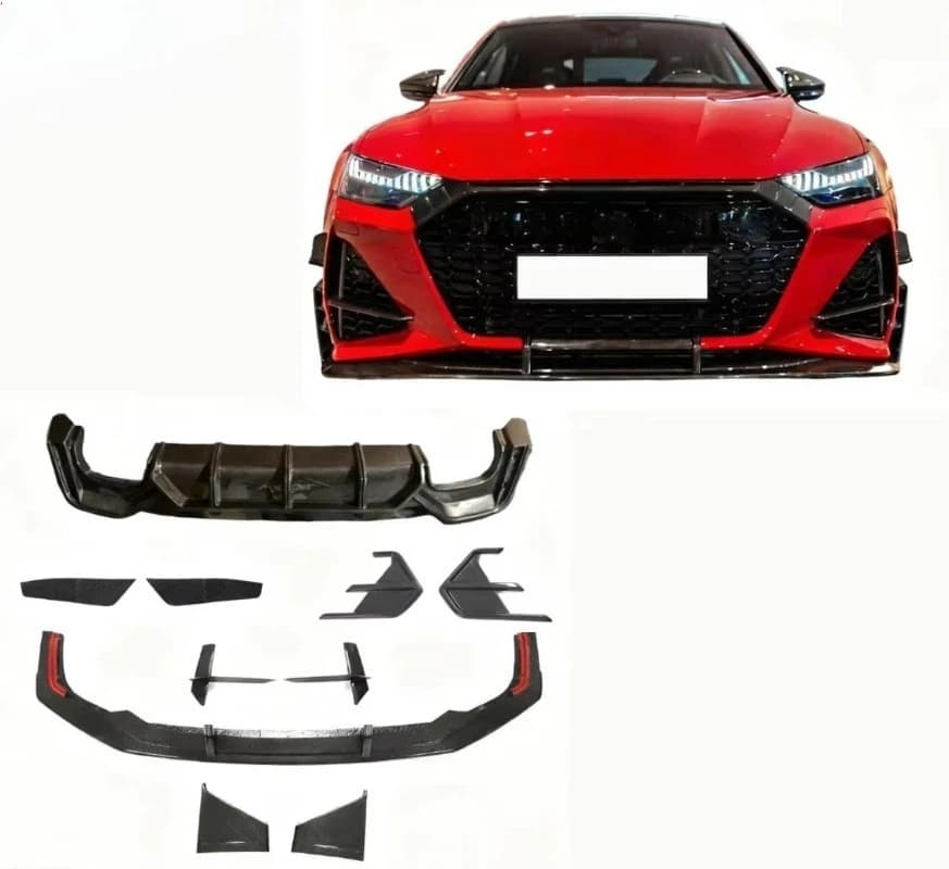 High-Performance Fit ForAudi RS7 RS6 C8 2019 AB-T-Style Carbon Fiber Upgrade Kit Front Lip Rear Diffuser Bumpers
