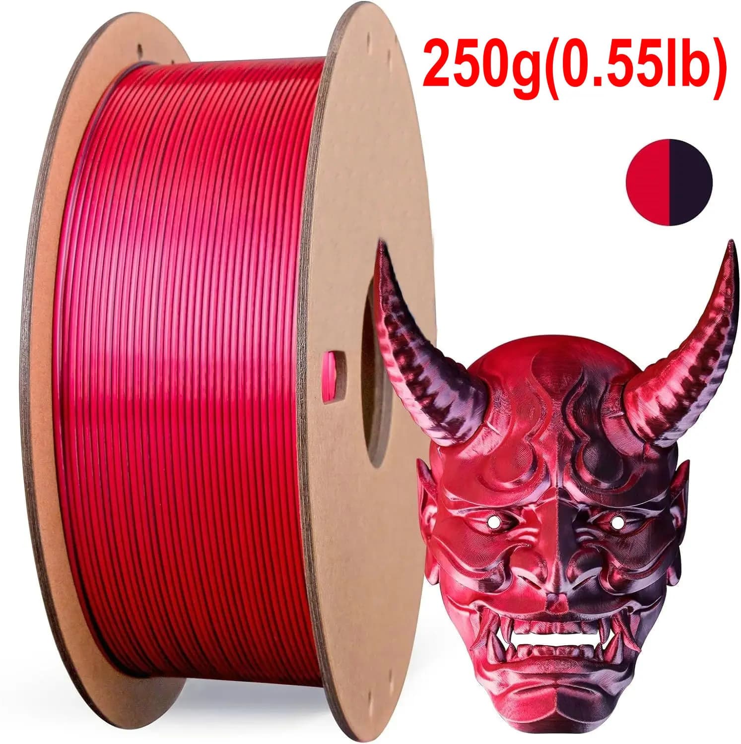Double filament for 3D printer PLA in silk (black and red) 1,75 mm, 250 g/0,55 pounds Printing thread with multi-color color change