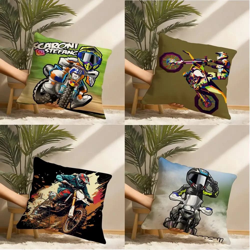 Federa per cuscino con stampa di motociclette dei cartoni animati, stampa su entrambi i lati, cuscino per divano, cuscino per testiera del letto