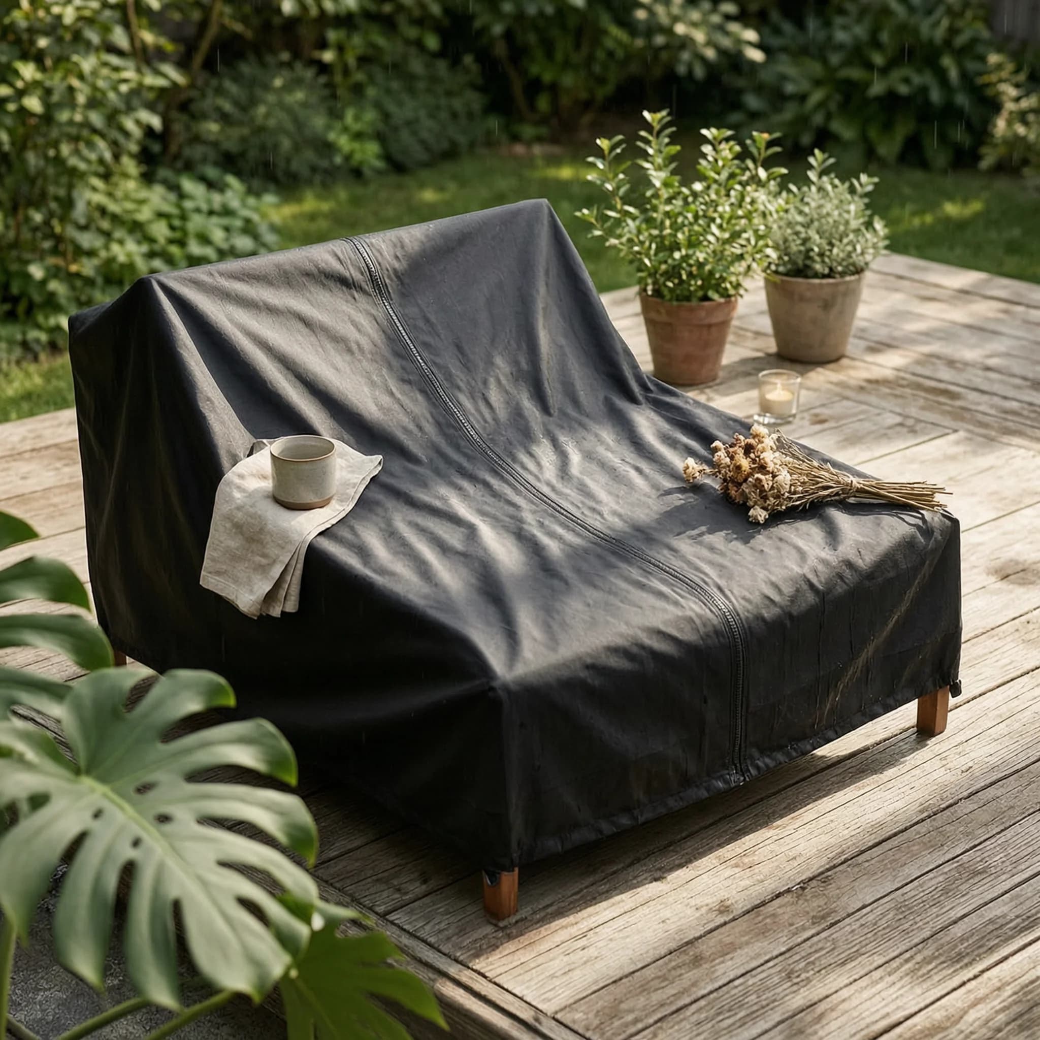 Double Chaise Lounge Cover Waterproof Chaise Cover with Zipper Windproof Breathable for Poolside, Backyard