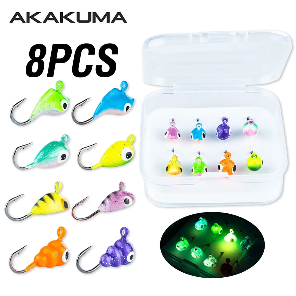 Set di esche da pesca luminose da 8 pezzi Set di esche da pesca sul ghiaccio Ami da pesca Maschere colorate per acqua dolce salata